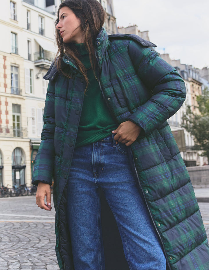 Long Raglan Padded Coat-Navy