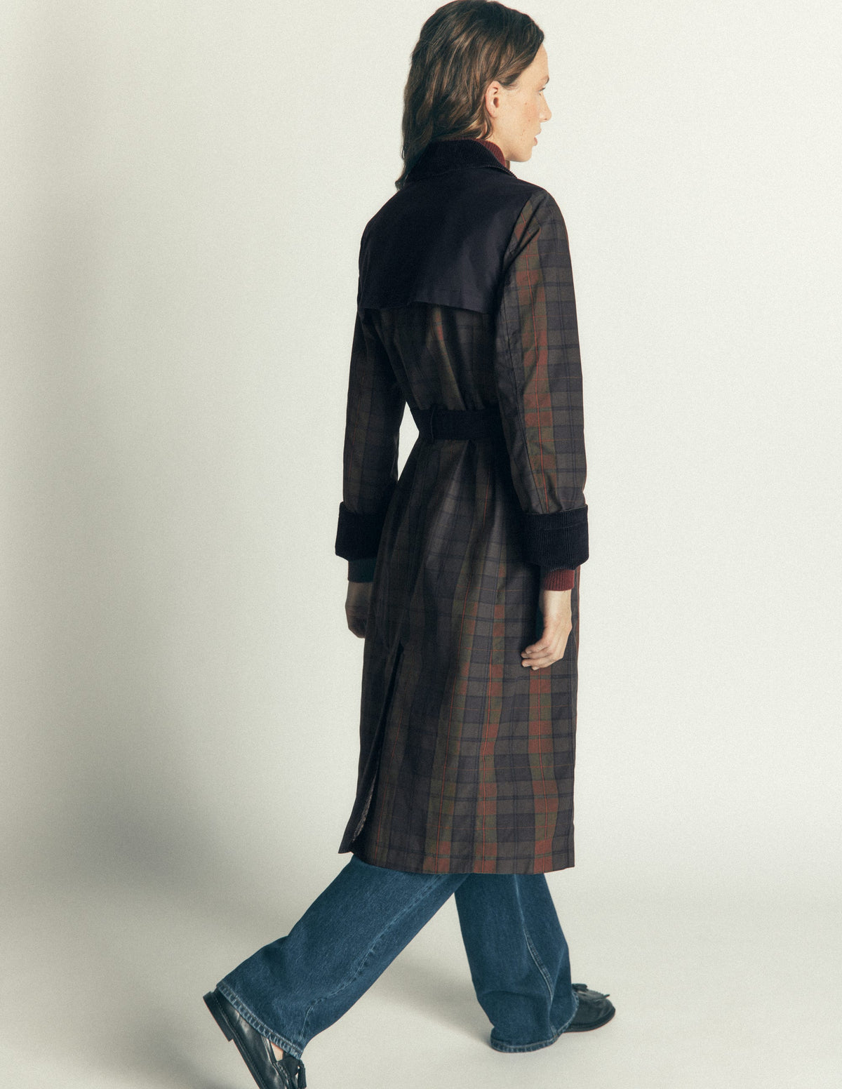 Wax Trench Coat-Olive and Camel Wax Check - Image 3