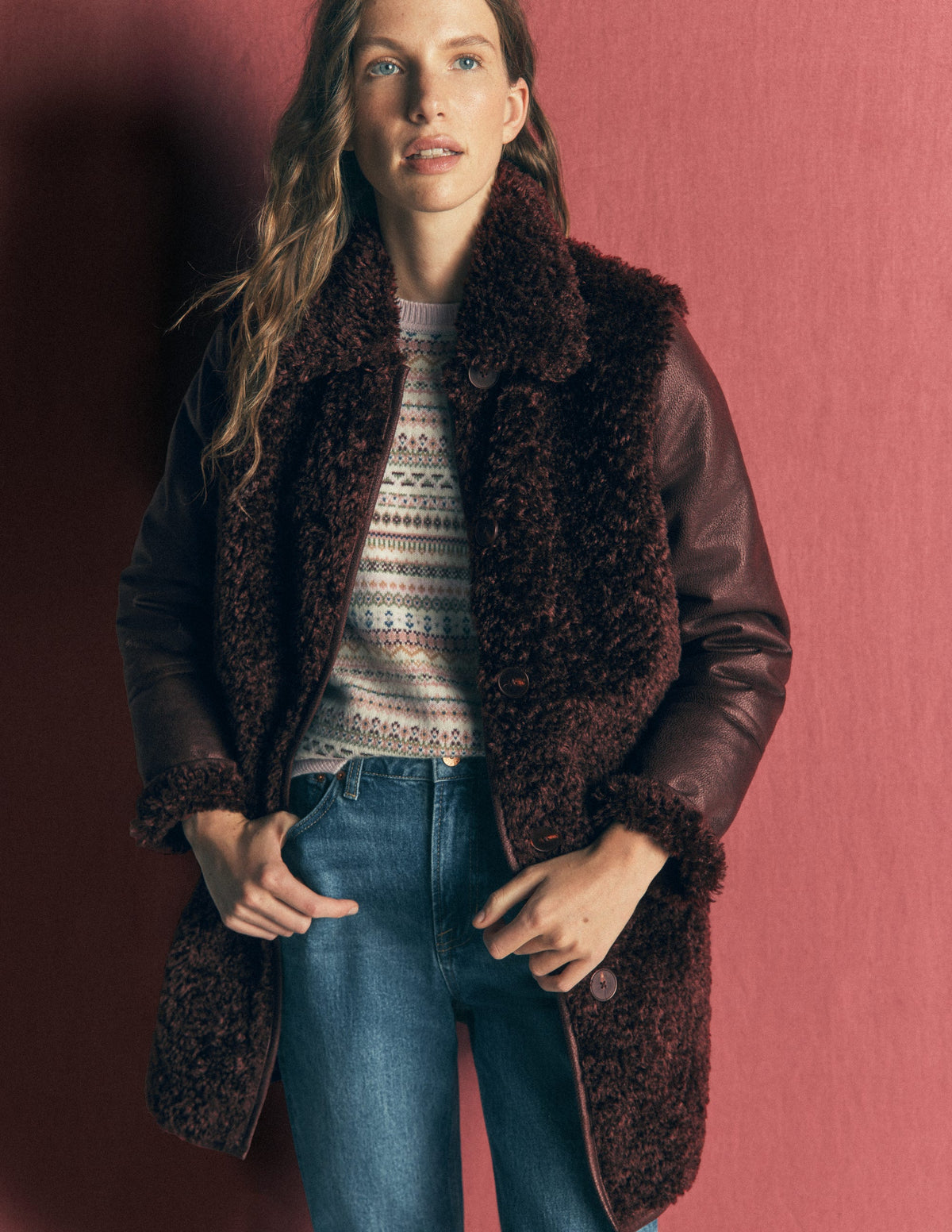 Teddy Fur Mix Coat-Bitter Chocolate - Image 2