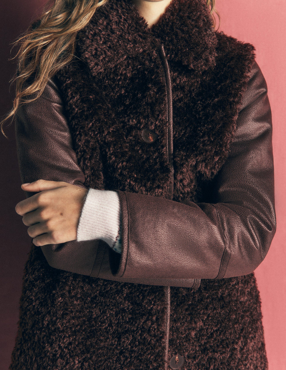 Teddy Fur Mix Coat-Bitter Chocolate-3