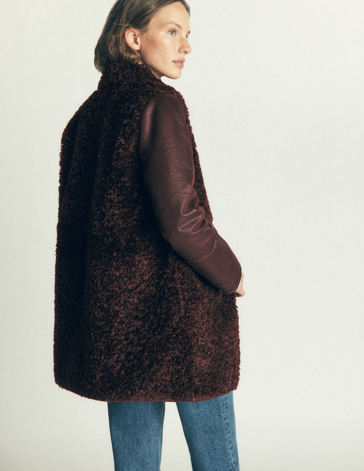 Teddy Fur Mix Coat-Bitter Chocolate-4