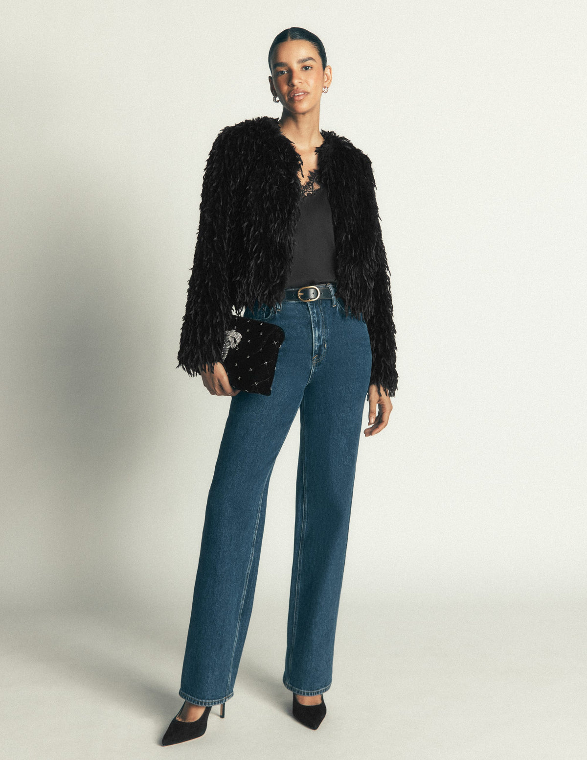 Faux Feather Tassle Jacket-Black - Image 4