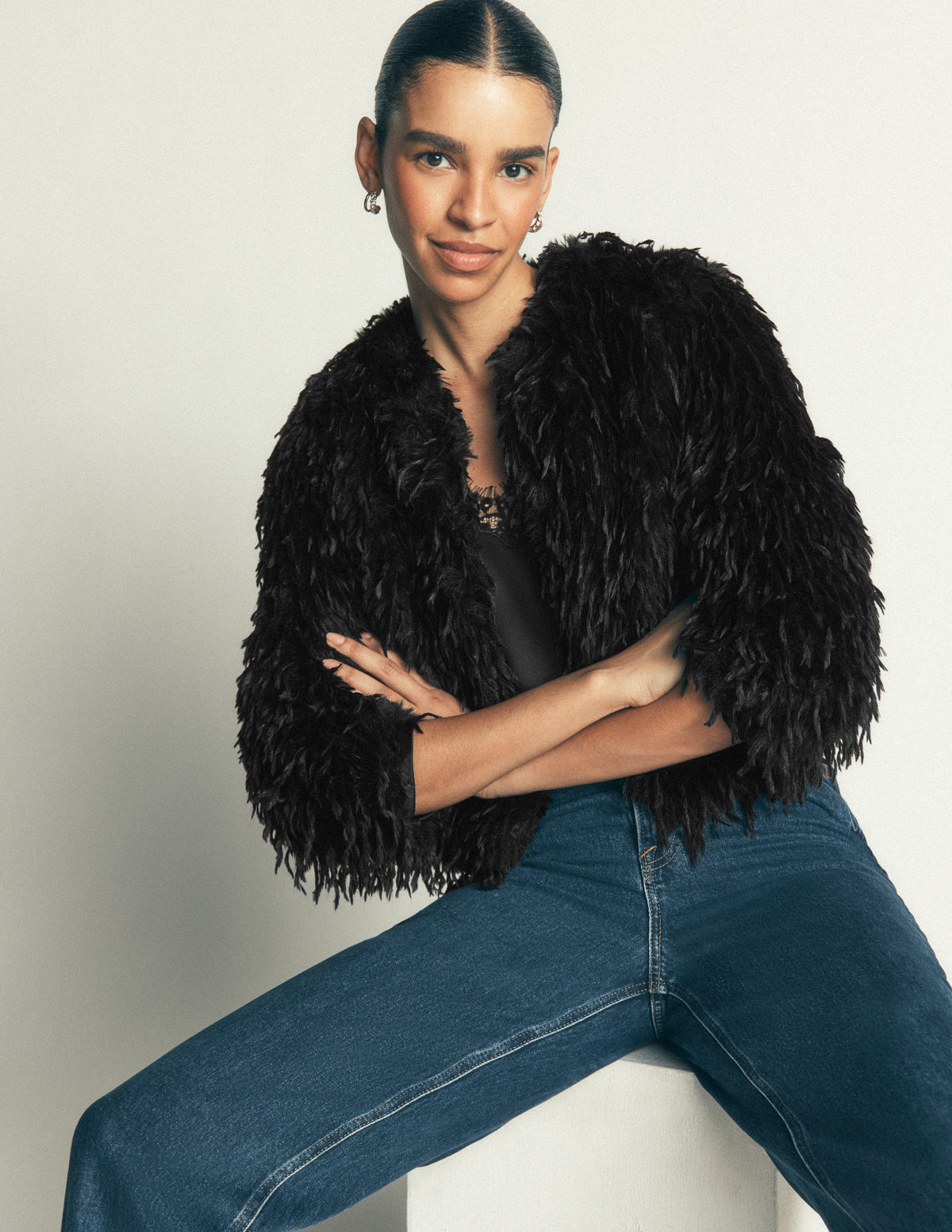 Faux Feather Tassle Jacket-Black - Image 6