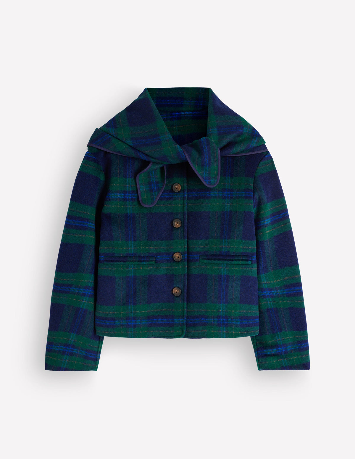 Scarf Neck Jacket-Navy, Green, Blue Tonal Check-6