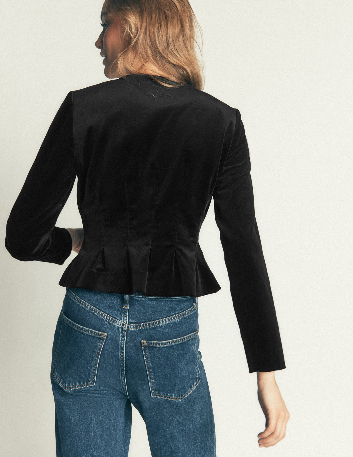 Velvet Waisted Jacket-Black-4