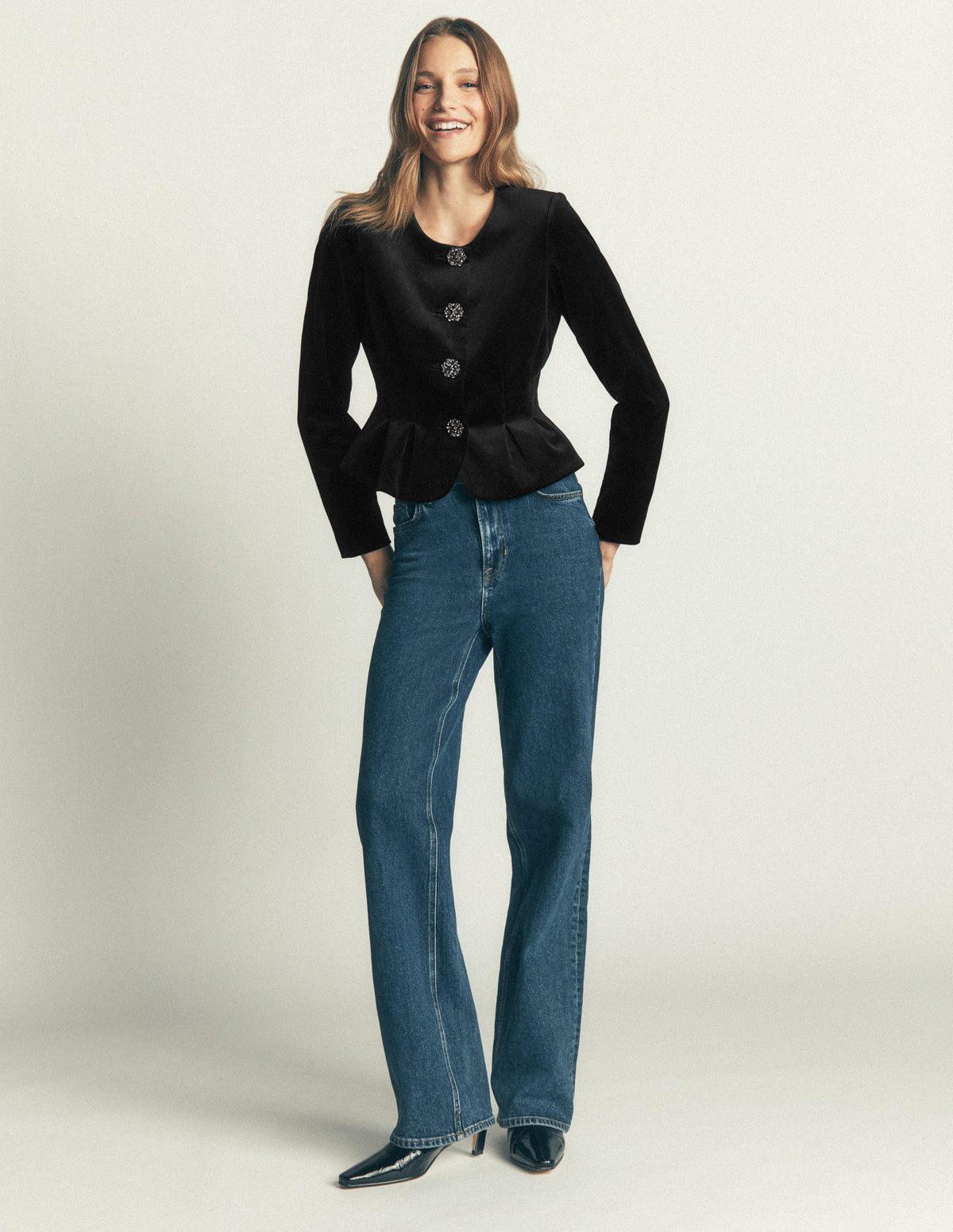 Velvet Waisted Jacket-Black - Image 5