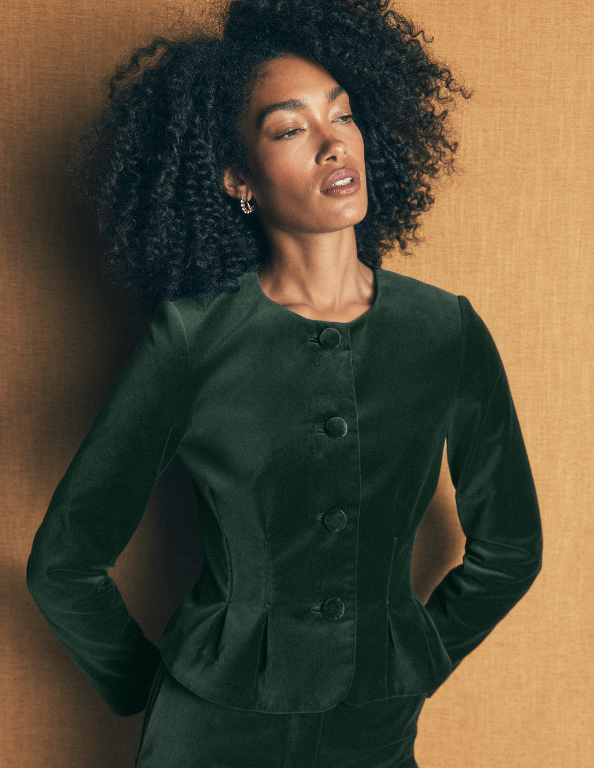 Velvet Waisted Jacket-Hunter Green-1