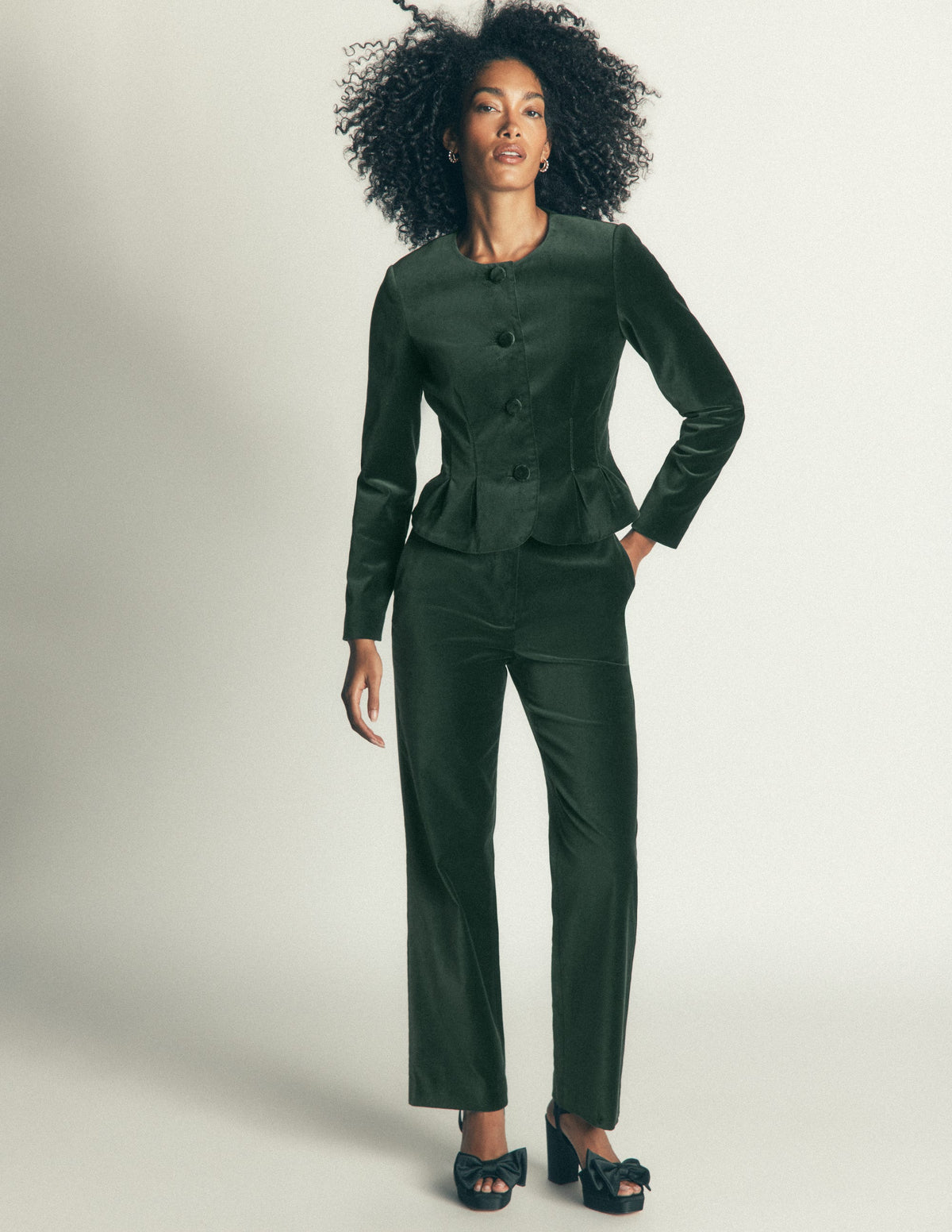 Velvet Waisted Jacket-Hunter Green-4