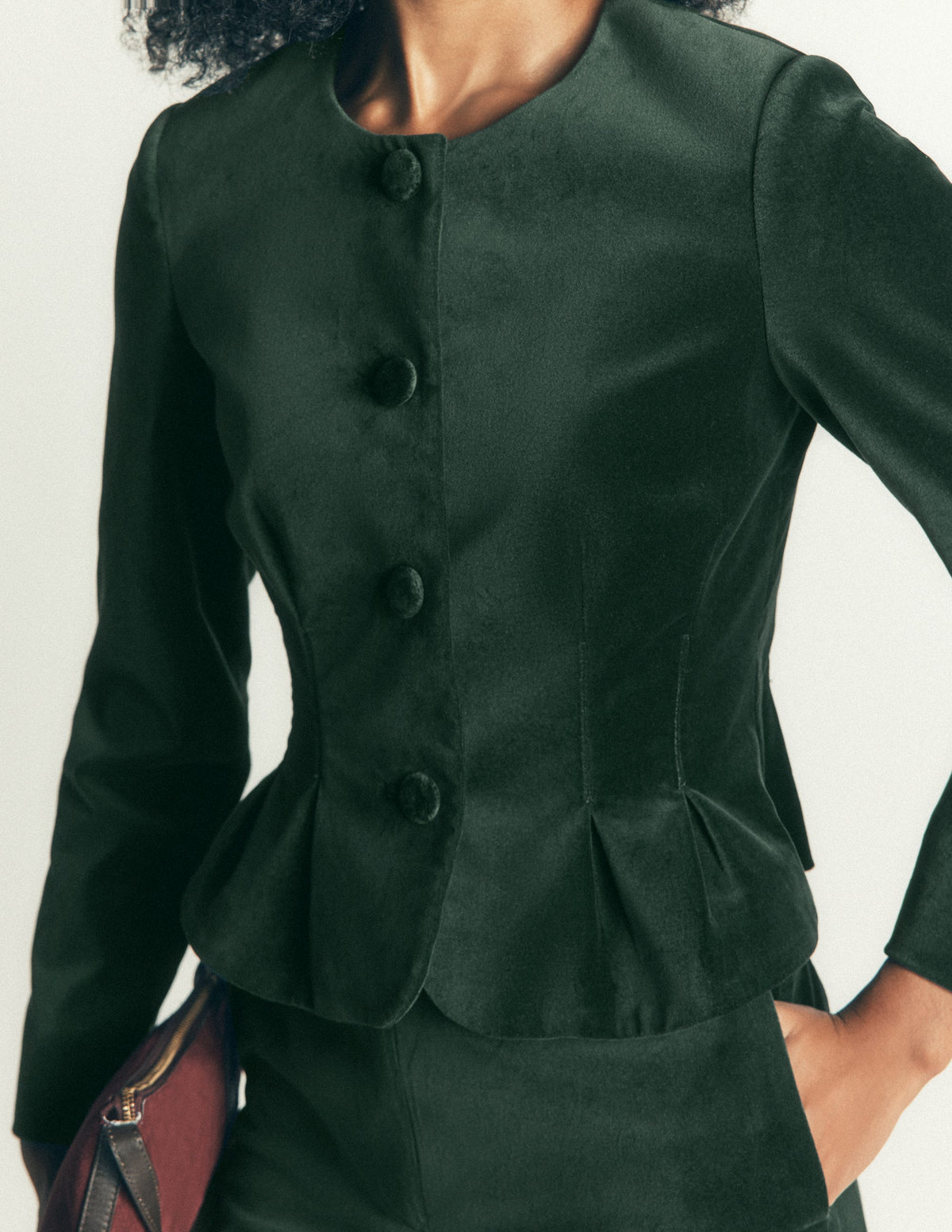 Velvet Waisted Jacket-Hunter Green - Image 5