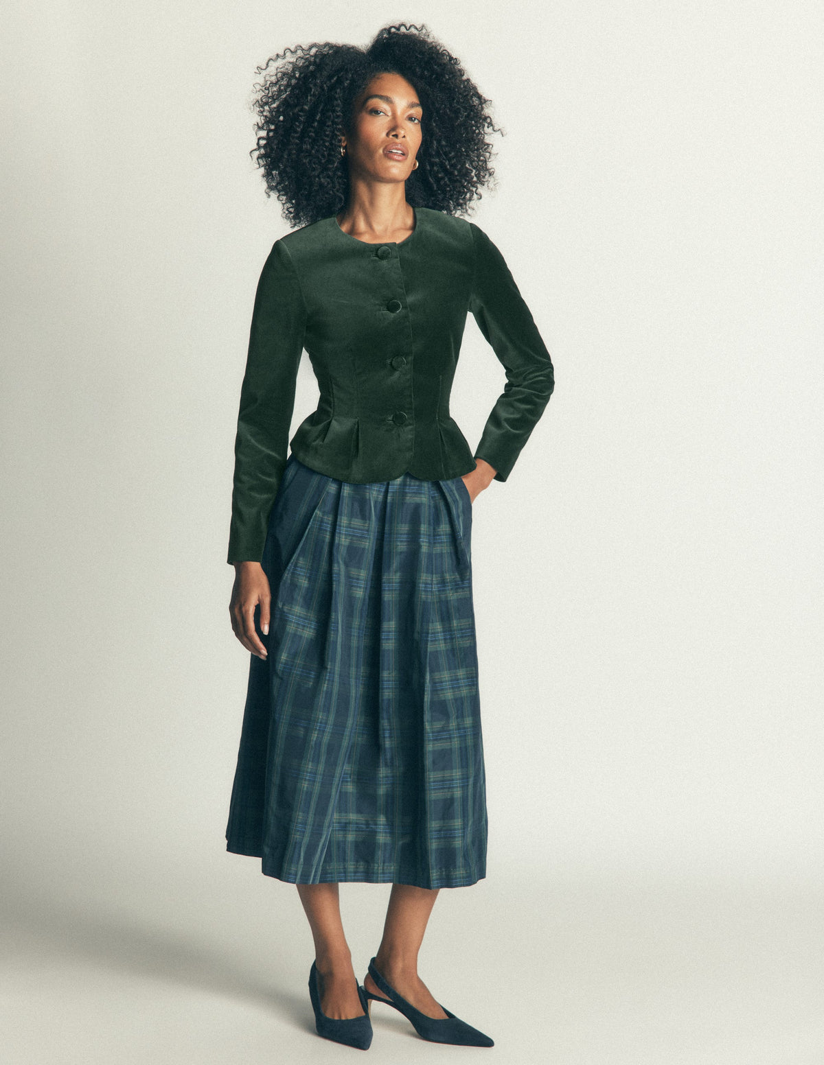 Velvet Waisted Jacket-Hunter Green - Image 7