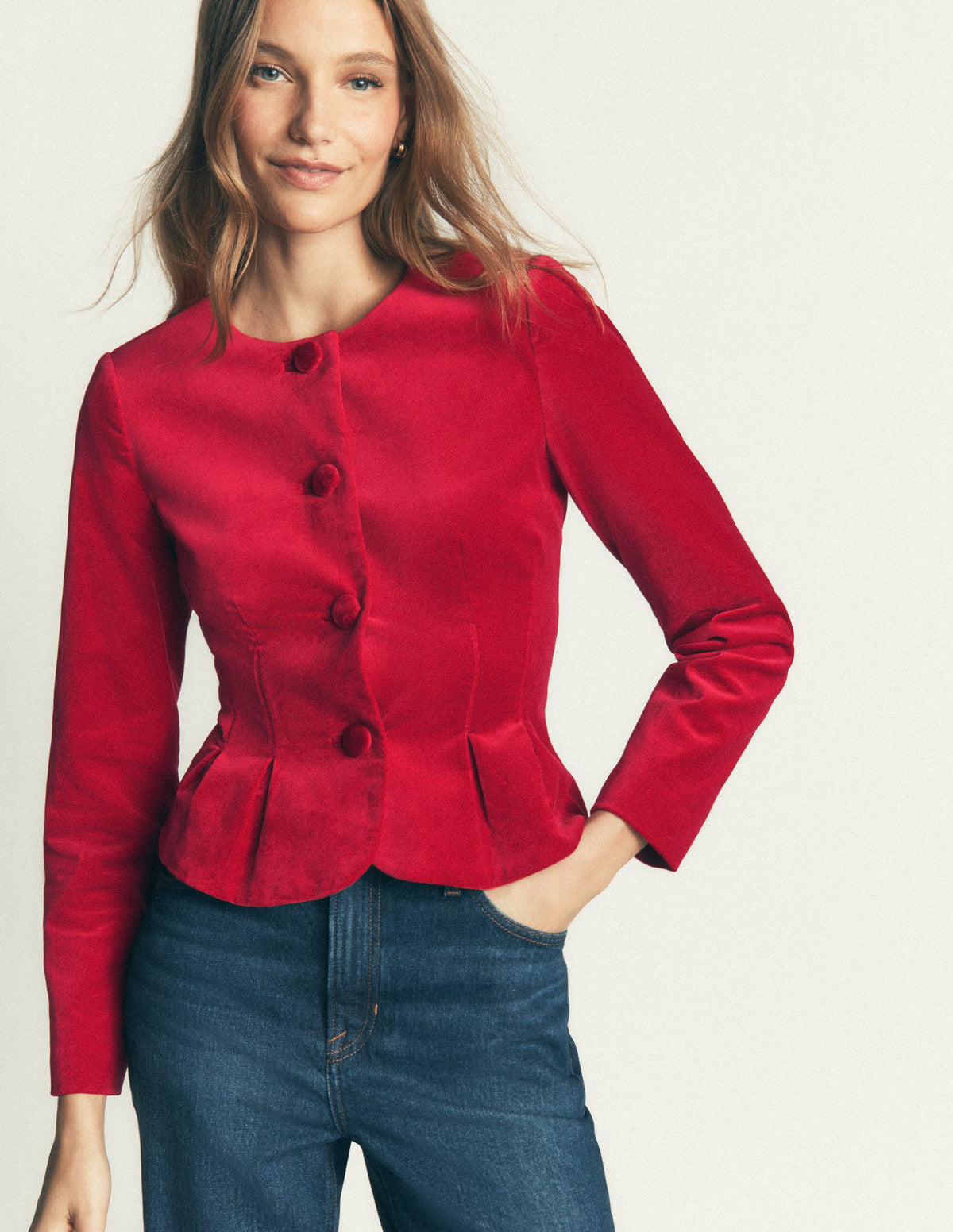 Velvet Waisted Jacket-Savvy Red-2