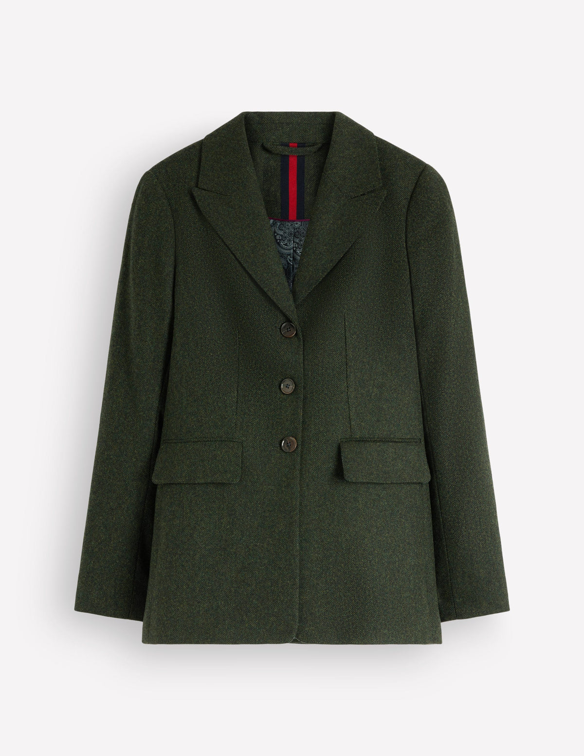 Longline Wool Button Blazer-Dark Green Herringbone-9