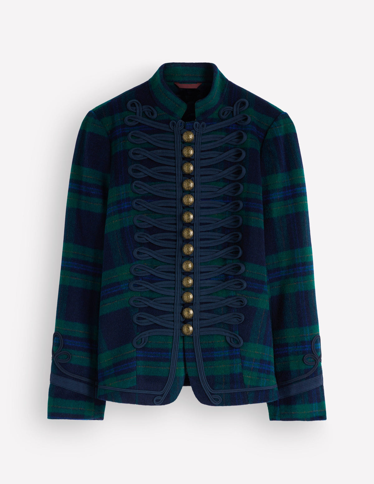 Hereford Military Wool Jacket-Navy, Green, Blue Tonal Check - Image 6