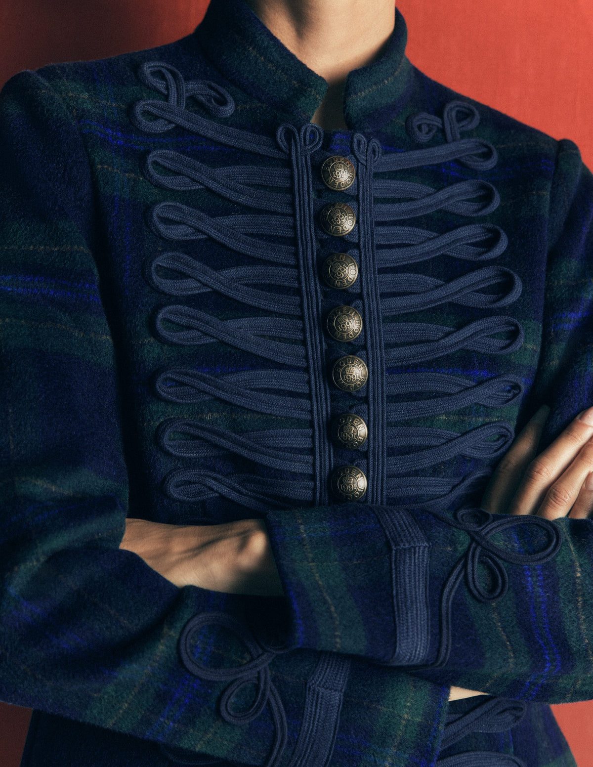 Hereford Military Wool Jacket-Navy, Green, Blue Tonal Check-2