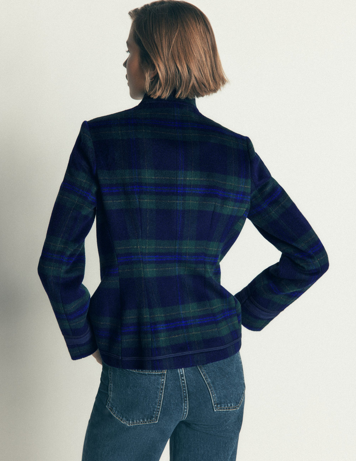 Hereford Military Wool Jacket-Navy, Green, Blue Tonal Check - Image 4