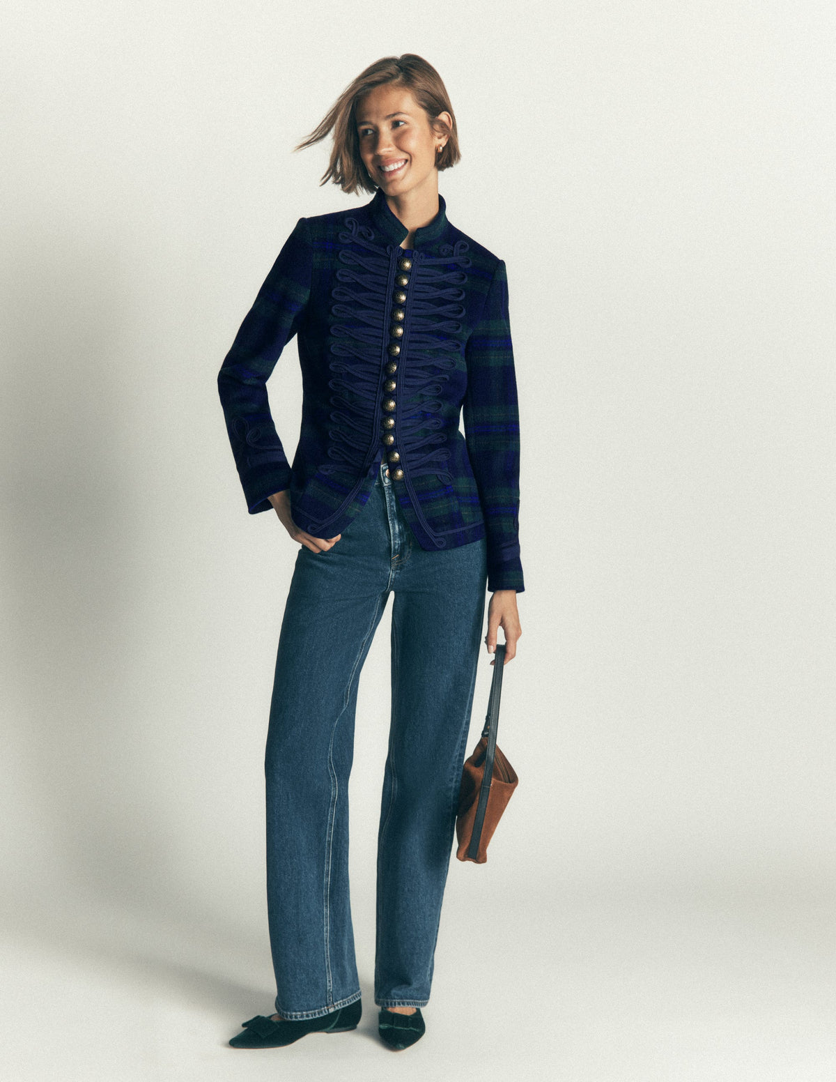 Hereford Military Wool Jacket-Navy, Green, Blue Tonal Check-6