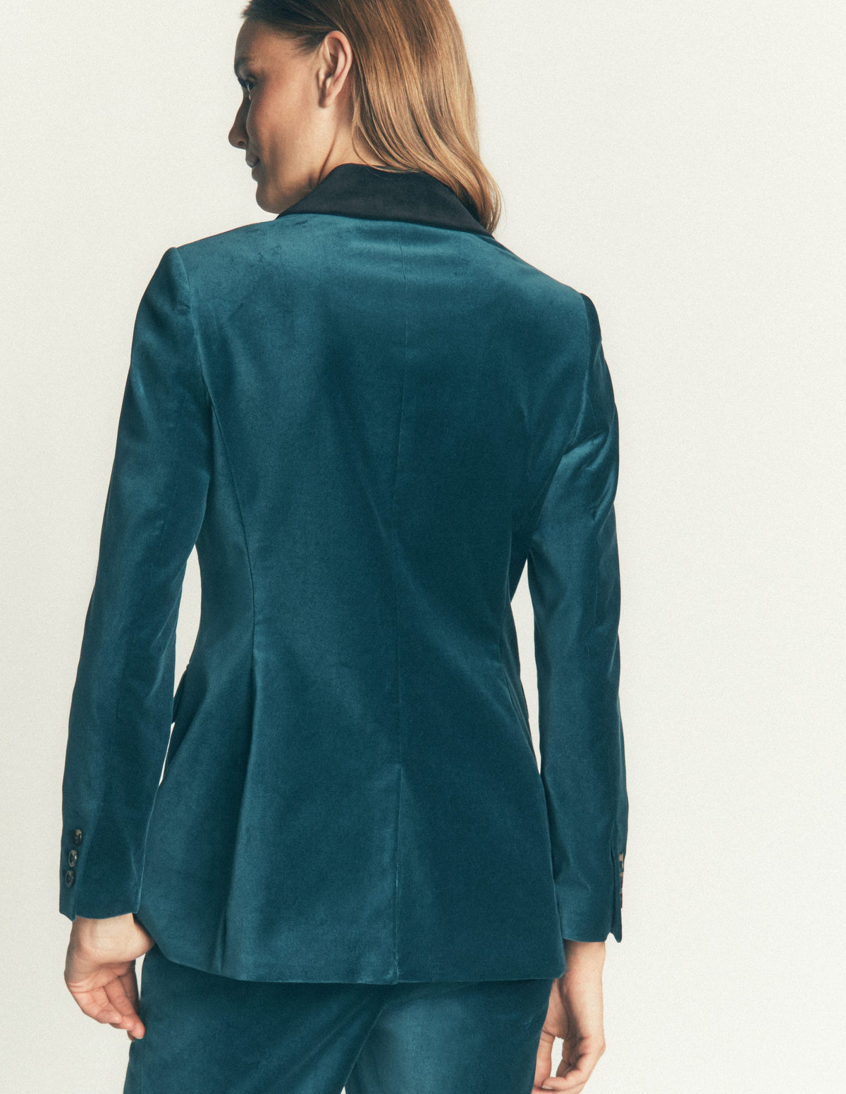 Longline Velvet Button Blazer-Teal Ocean - Image 3
