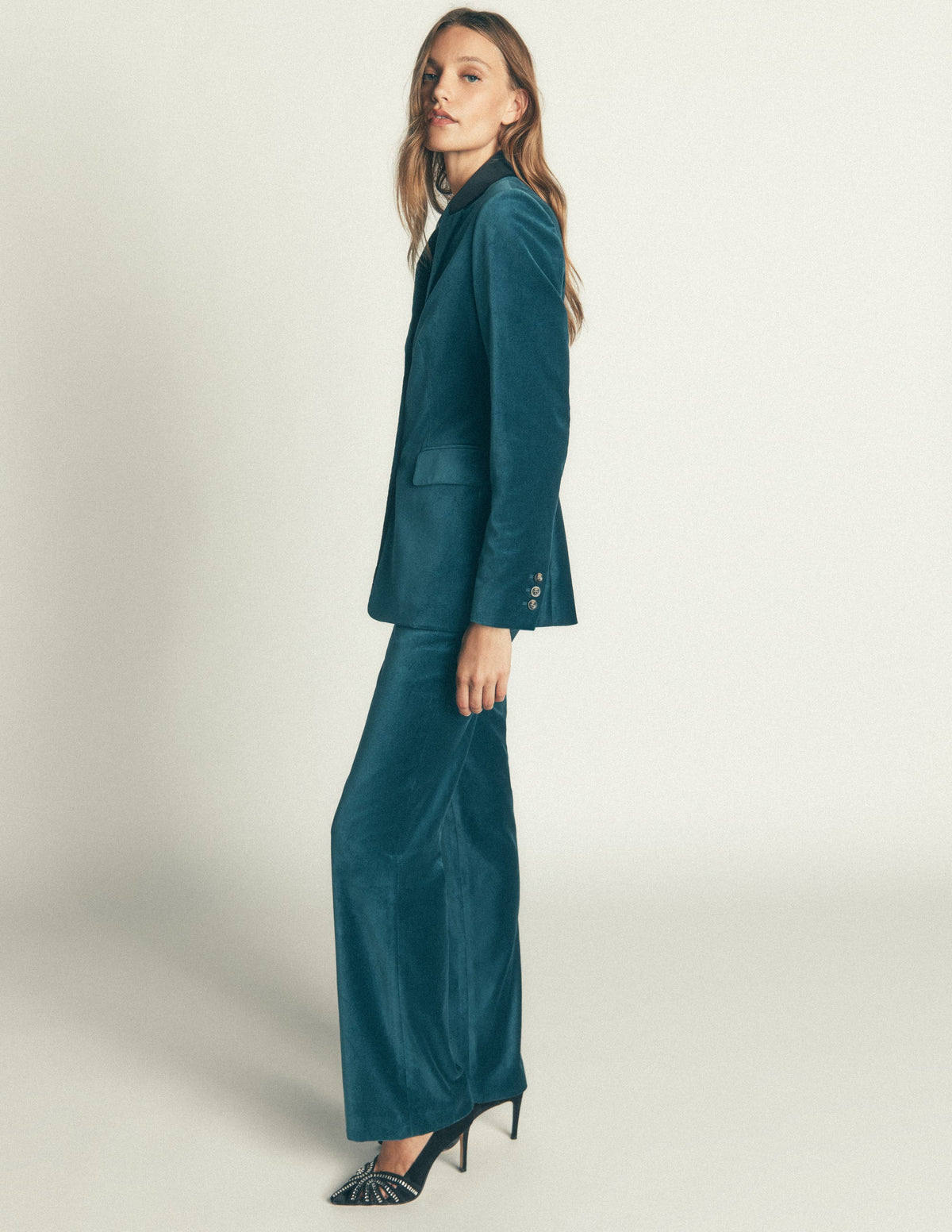 Longline Velvet Button Blazer-Teal Ocean-4