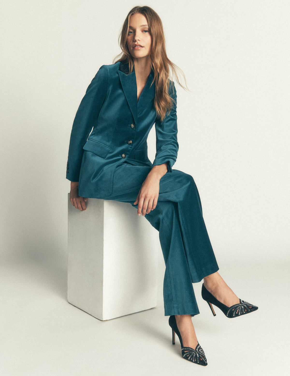 Longline Velvet Button Blazer-Teal Ocean-6