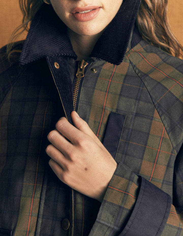 Raglan Wax Jacket-Olive and Camel Wax Check