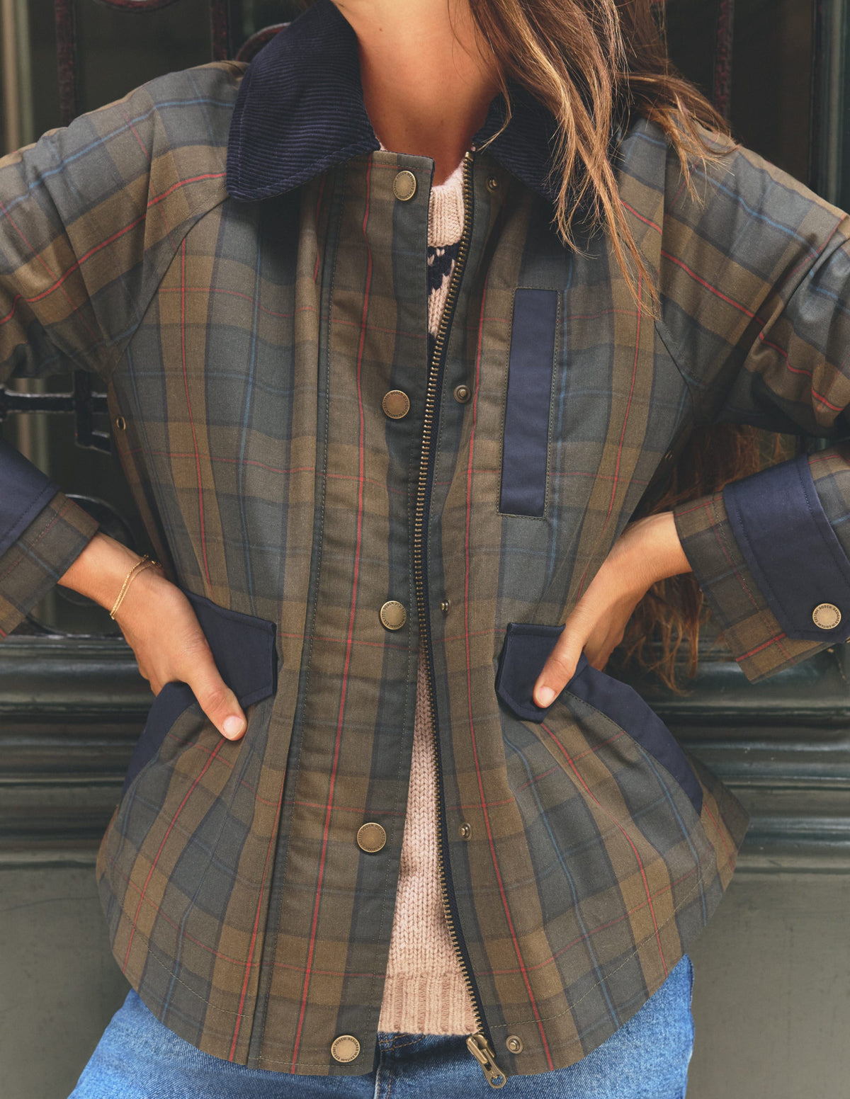 Raglan Wax Jacket-Olive and Camel Wax Check-7