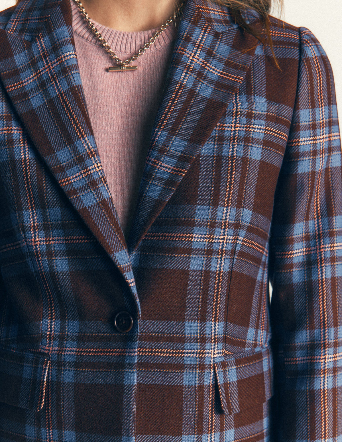 Woodbridge Wool Blend Blazer-Brown, Blue and Pink Check-2