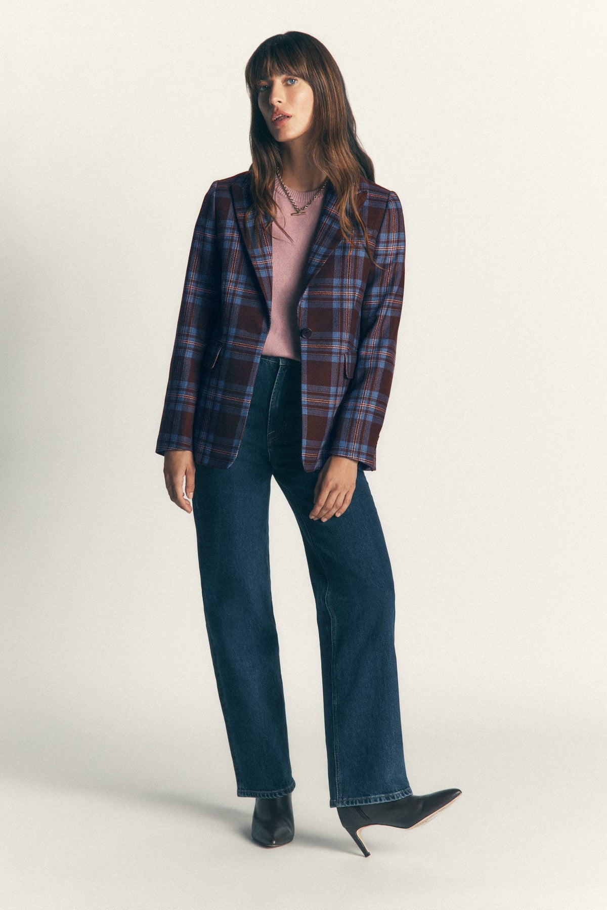 Woodbridge Wool Blend Blazer-Brown, Blue and Pink Check-4