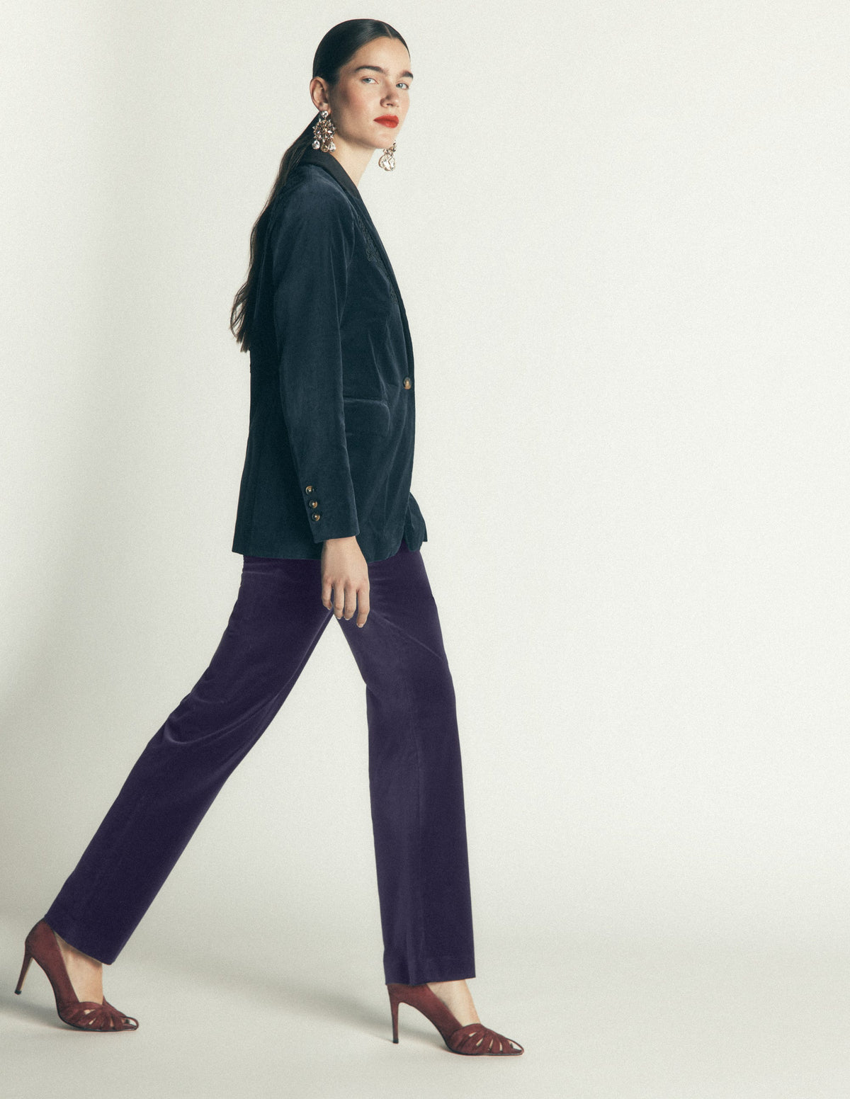 Fitzrovia Velvet Trousers-Navy-5