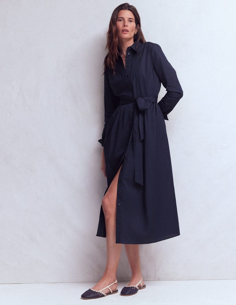 Alexa Cotton Midi Shirt Dress-Navy-5