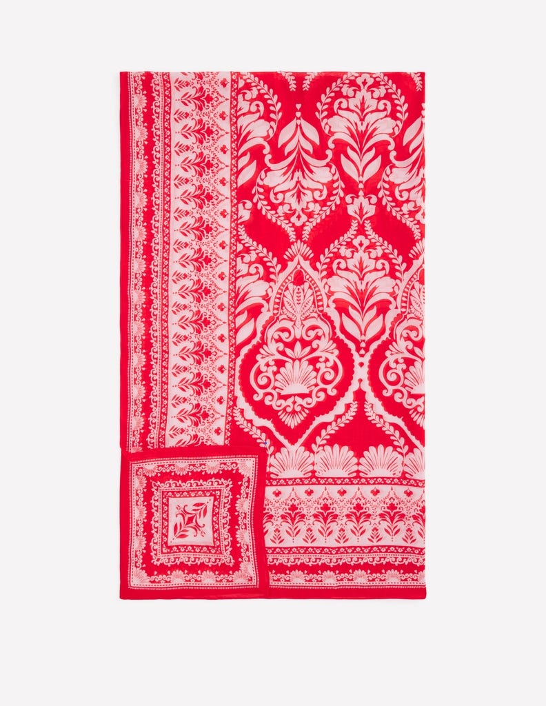 Printed Sarong Scarf-Poppy Red, Ornamental Garden - Image 2