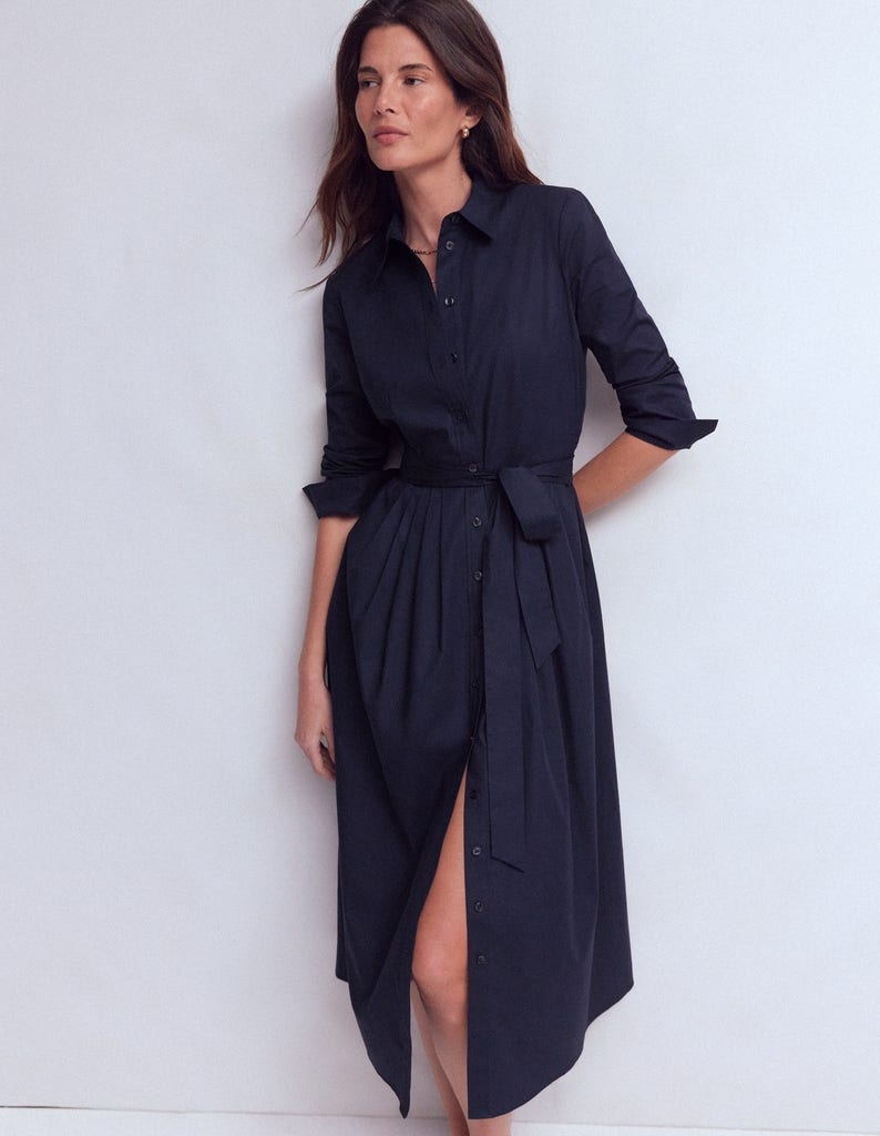 Alexa Cotton Midi Shirt Dress-Navy - Image 3
