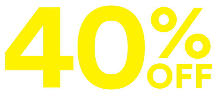 A bright yellow '40% OFF' promotional text graphic on a plain white background.