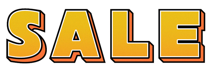 Large 'SALE' sign with a retro design in yellow and orange on a white background