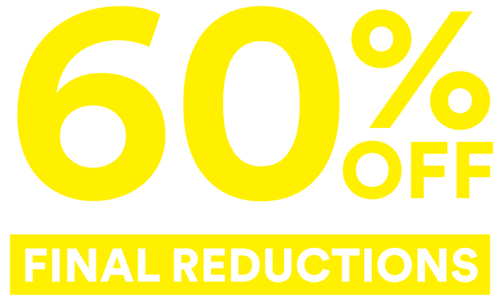 Promotional graphic with large yellow text reading '60% OFF' and a yellow banner below reading 'FINAL REDUCTIONS' on a white background.