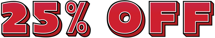 Red '25% OFF' text on a black background