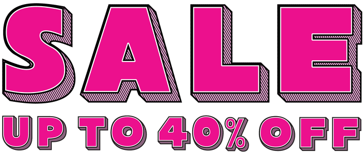 Sale sign with 'SALE UP TO 40% OFF' text in pink on a white background