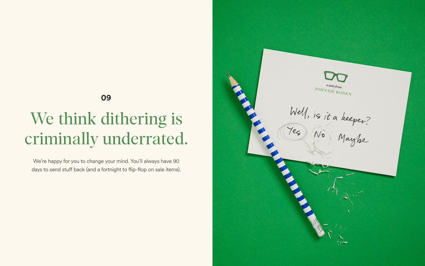 Note card with text and a pencil on a green background
