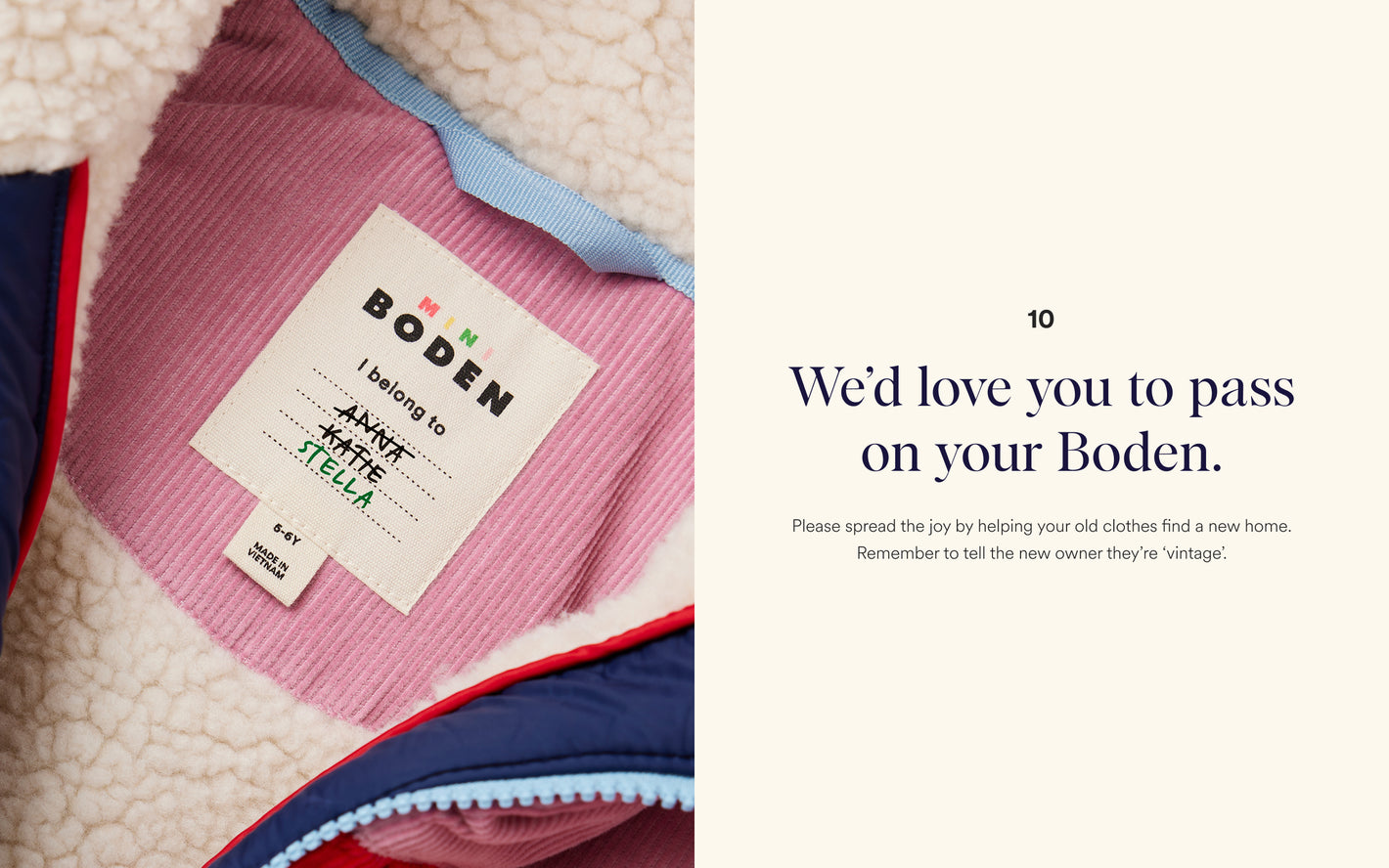 Pink garment with a Boden label on a textured surface