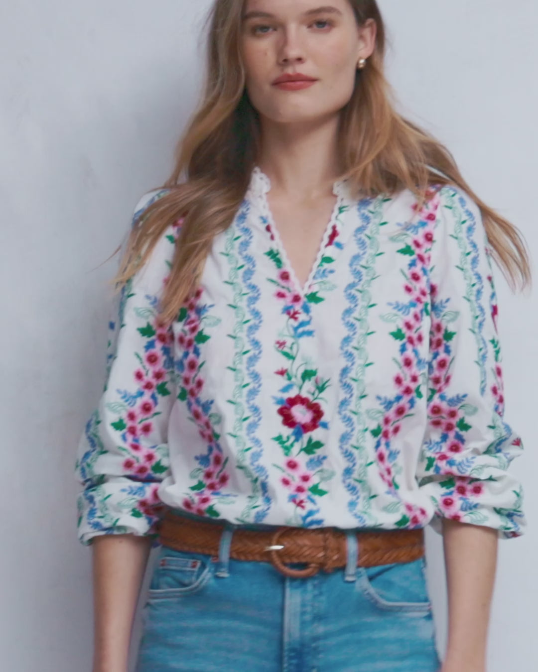 Embroidered Cotton Popover Top