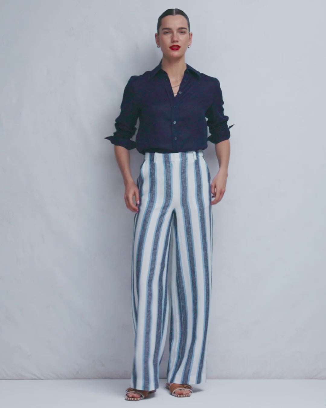 Belgravia Linen Trousers-Blue and White Stripe-2