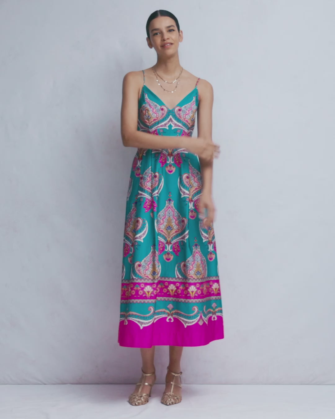 Empire Poplin Occasion Dress-Aurora Blue, Ornamental Charm | Boden UK