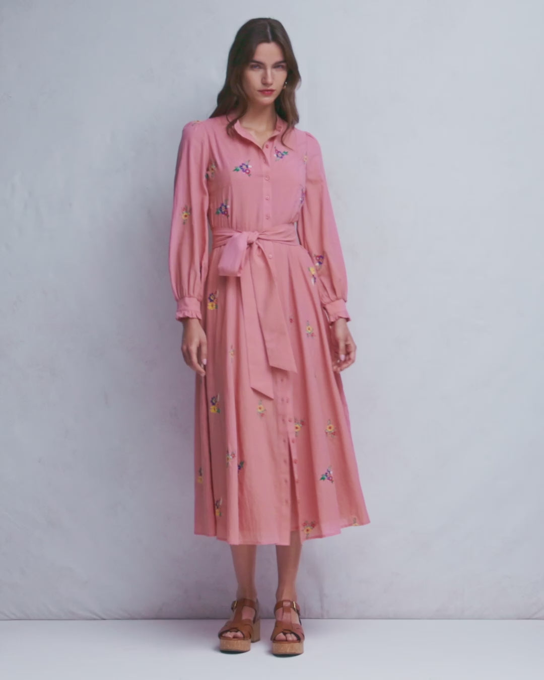 Embroidered Shirt Dress-Pink Embroidery-2