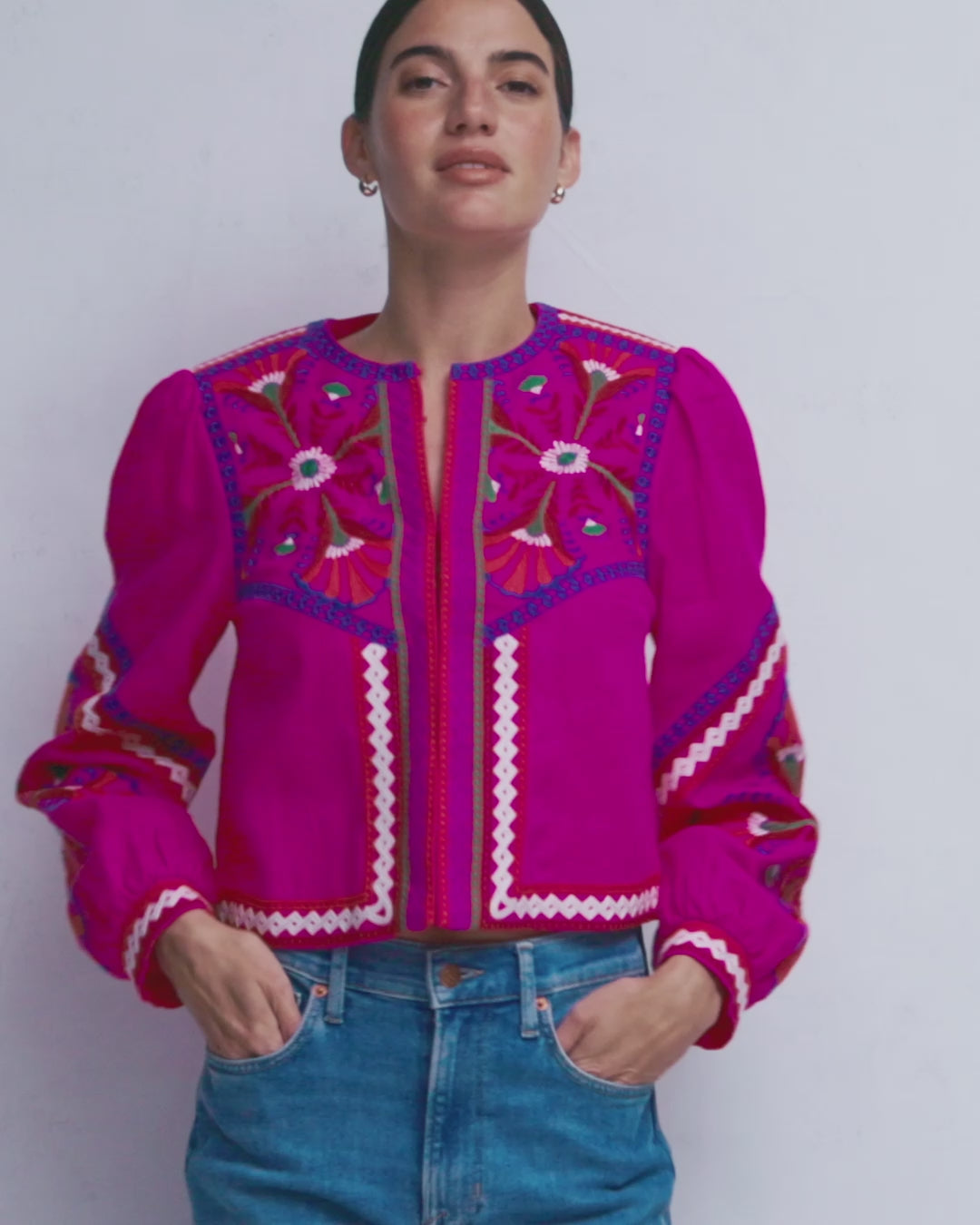 Embroidered Linen Jacket-Pink Peony, Embroidered-2