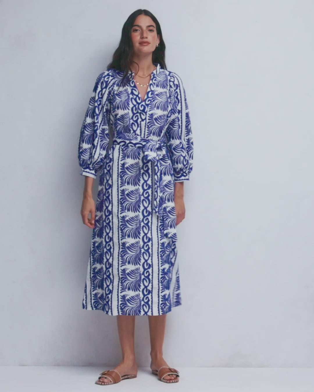 Octavia Cotton Dress-Blue Ivory Embroidery-2
