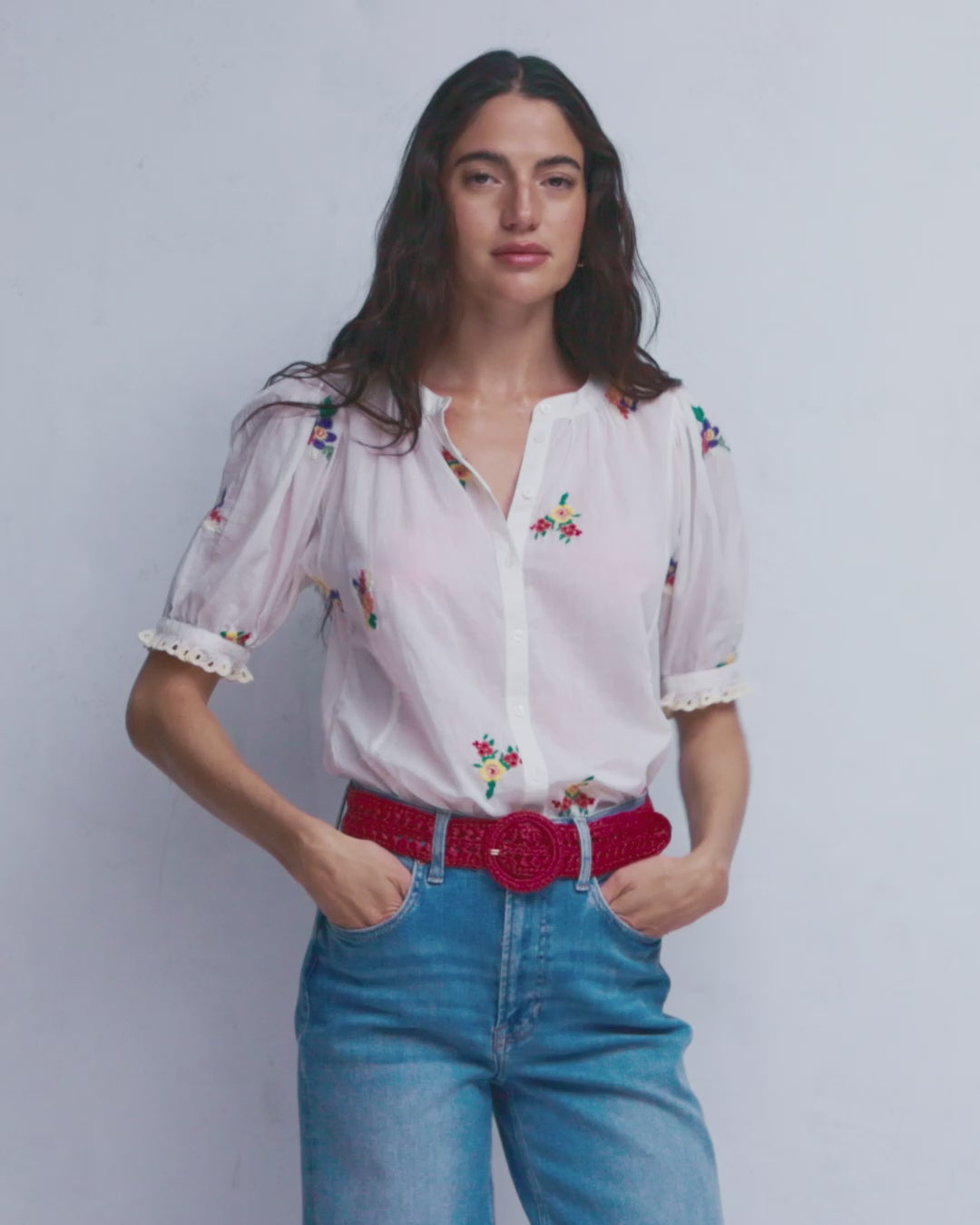 Camille Embroidered Cotton Top-Ivory Floral Embroidery-2
