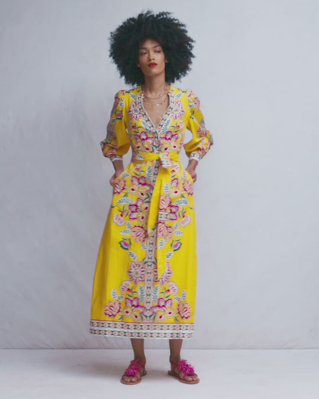 Octavia Linen Blend Dress-Yellow Blossom Elegance-2