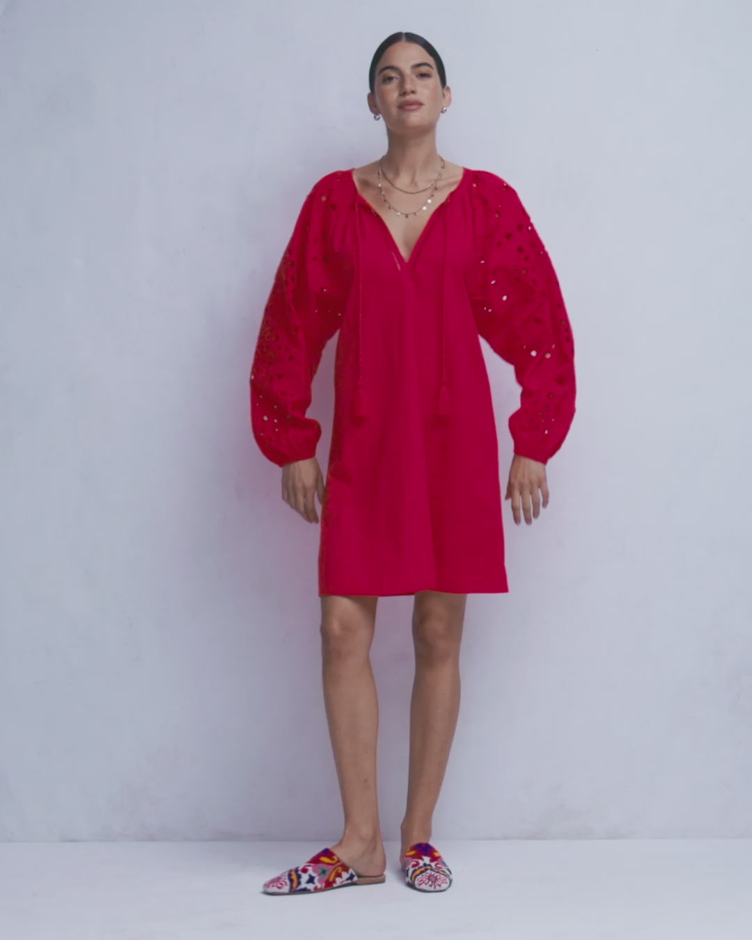 Embroidered Sleeve Kaftan-Red Embroidery-2