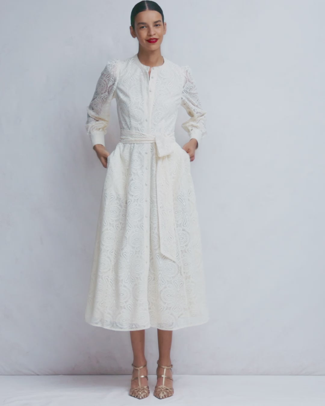 Blouson Sleeve Lace Dress-Ivory Lace-2