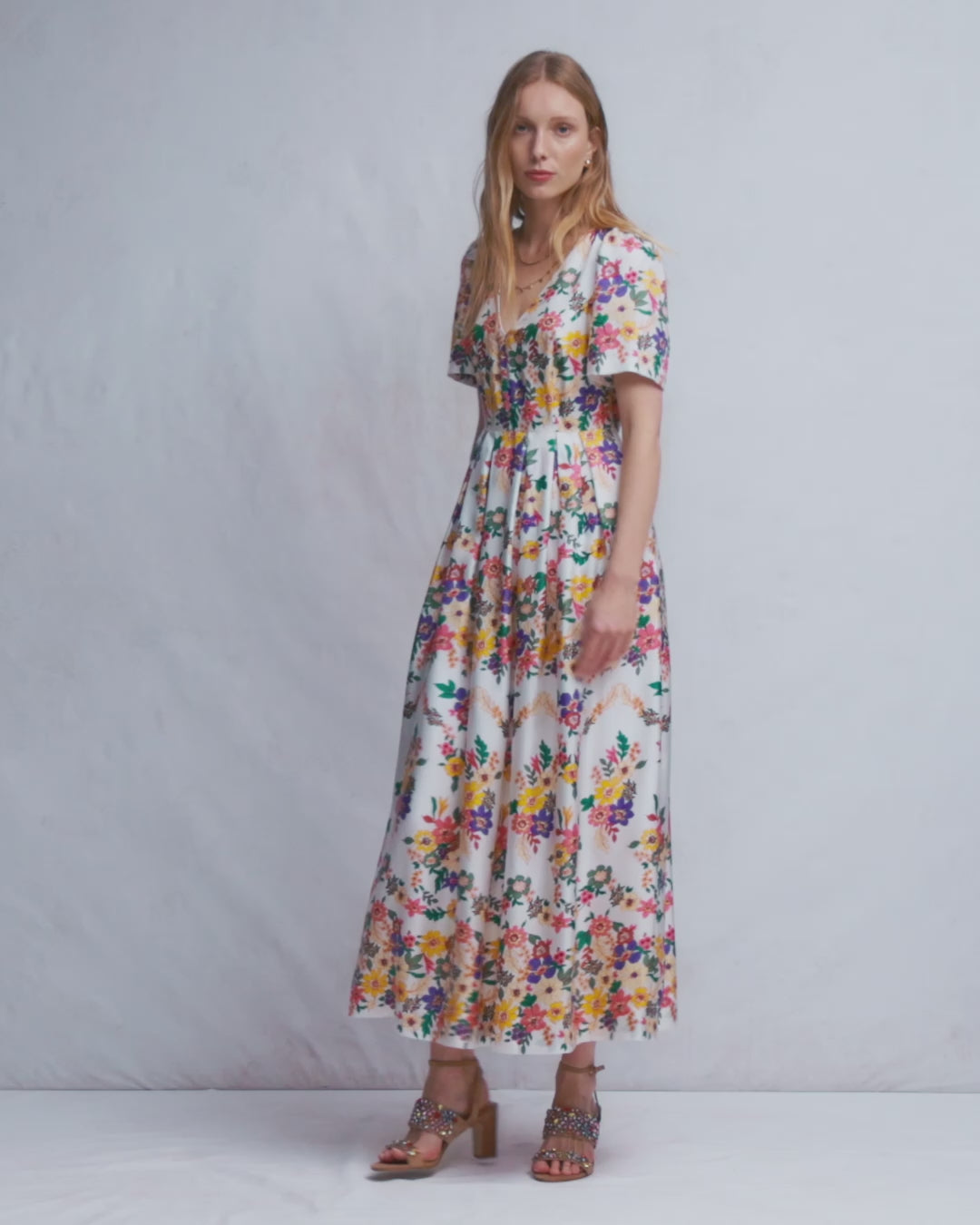 Pleat V-neck Dress