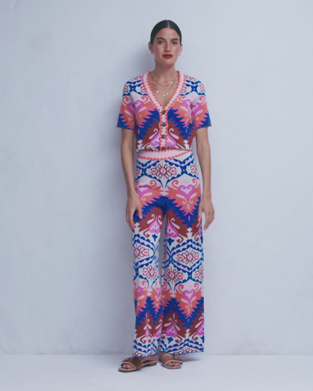 Jacquard Knitted Trousers-Multi Aztec-2